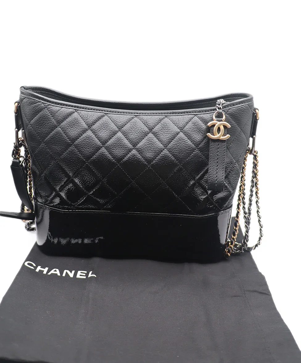 Chanel Black Leather Patent Trim Handbag - Image 6