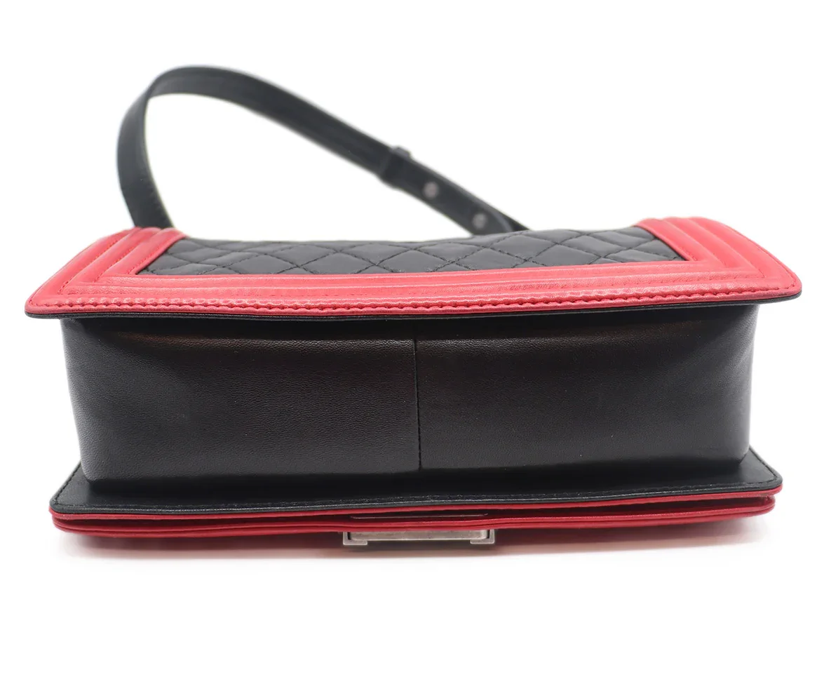 Chanel Black & Red Leather Boy Bag Handbag - Image 5