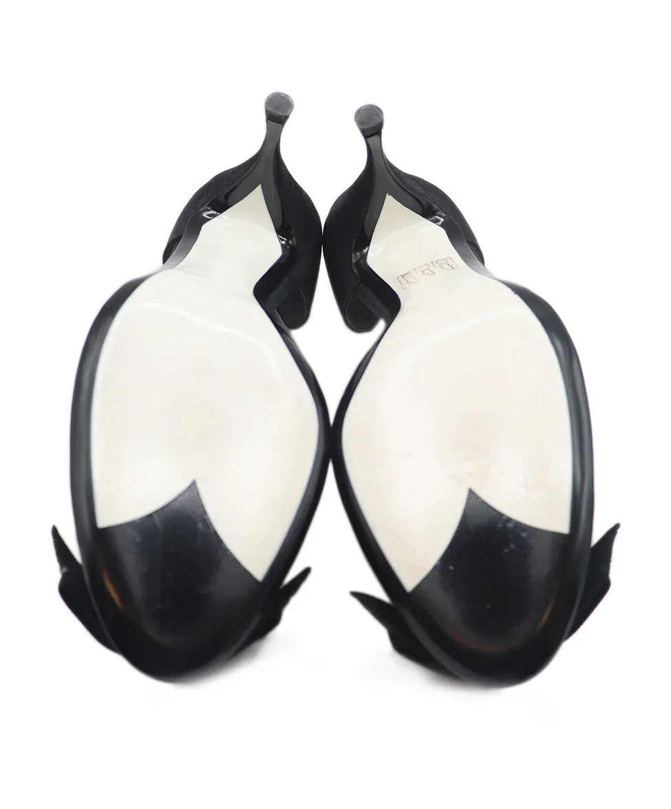 Chanel Black Silk White Camellia Heels sz 11 - Image 5