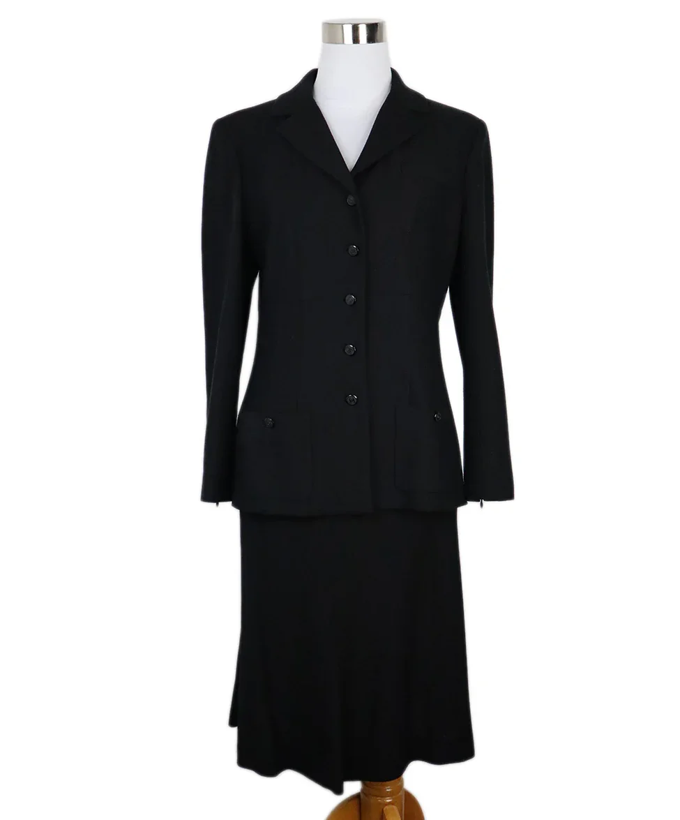 Chanel Black Wool & Silk Skirt Suit sz 8