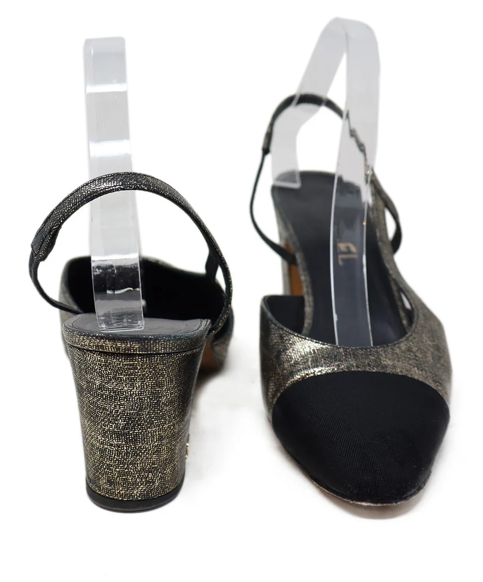 Chanel Gold & Black Leather Slingbacks sz 11.5 - Image 3