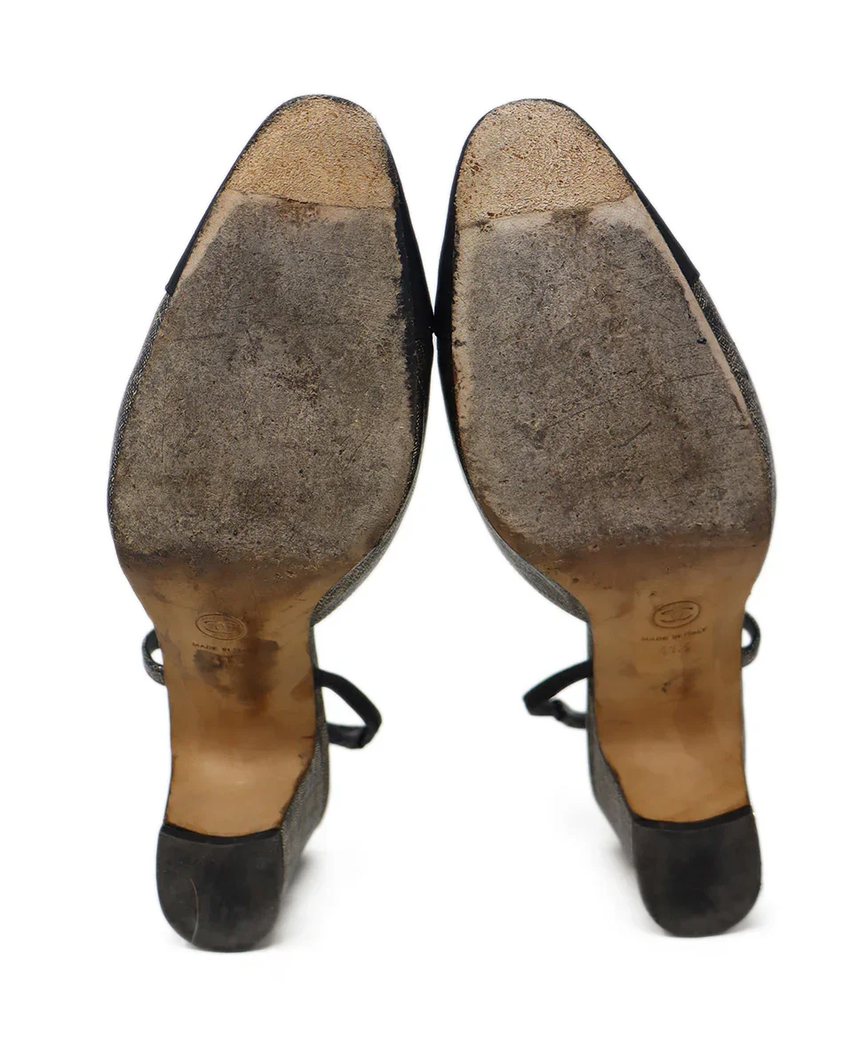 Chanel Gold & Black Leather Slingbacks sz 11.5 - Image 4