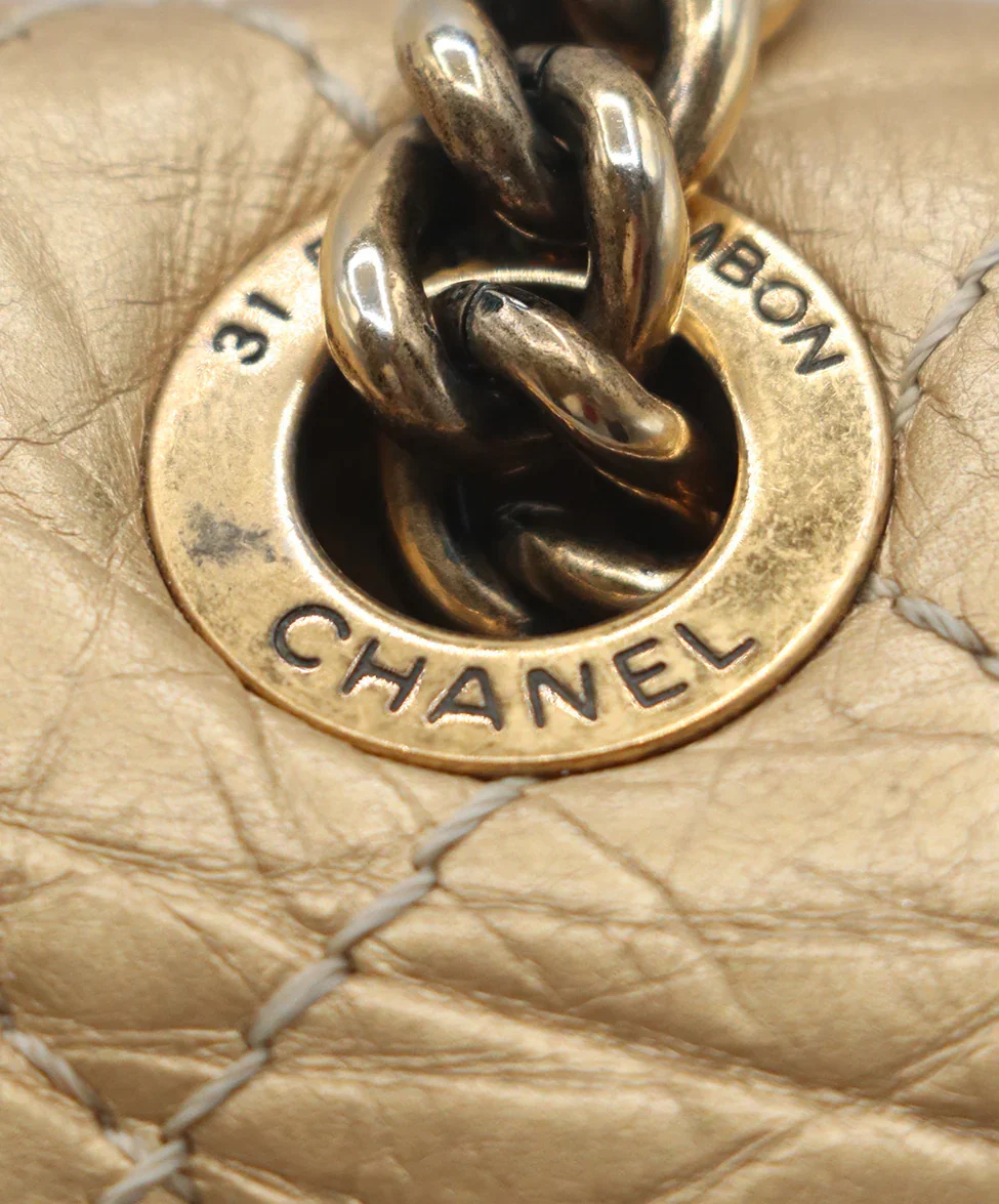 Chanel Gold Quilted Leather Handbag - Image 12