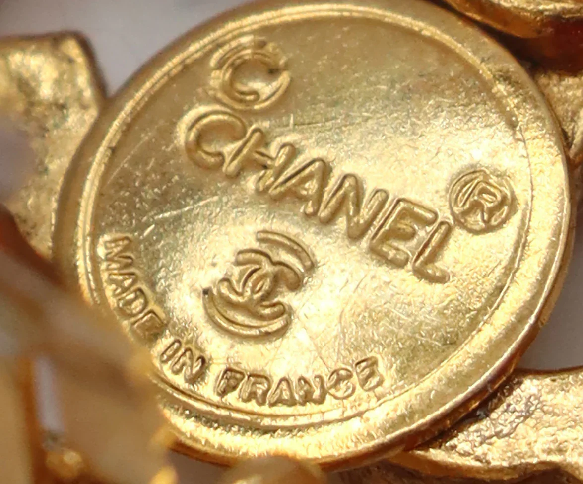 Chanel Gold Rhinestone Logo Vintage Earrings - Image 5