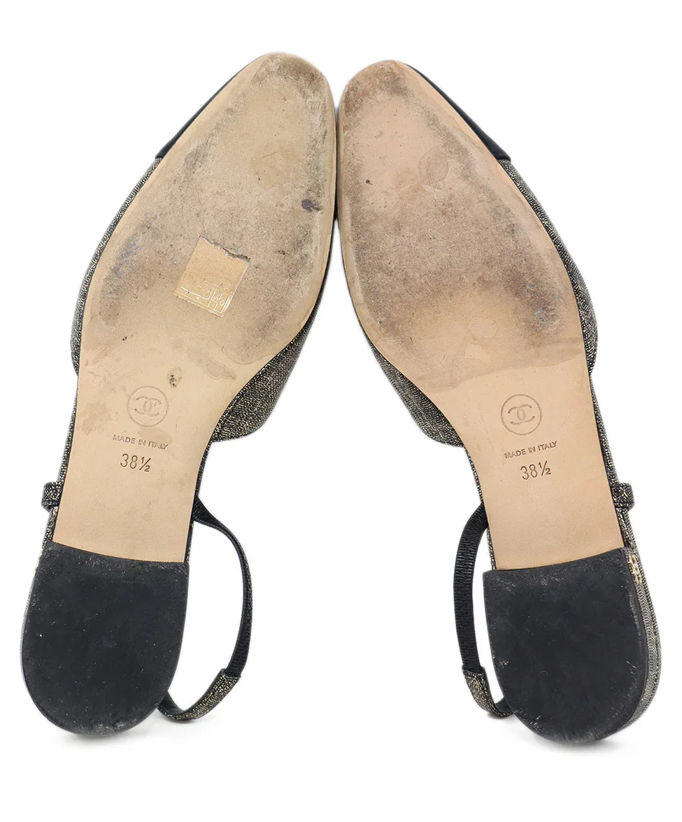 Chanel Gold Suede & Black Grosgrain Slingbacks sz 8.5 - Image 5