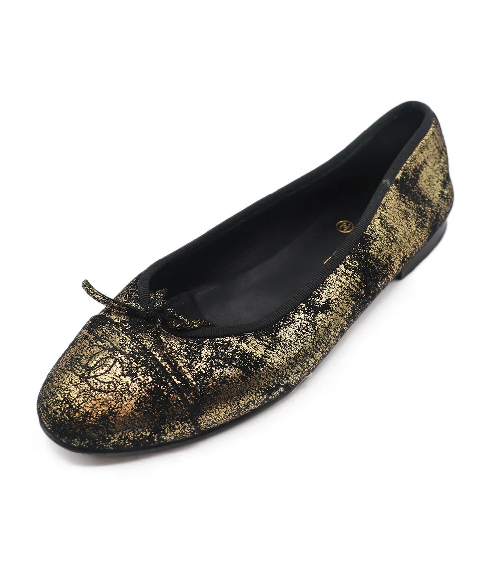 Chanel Metallic Gold & Black Ballet Flats Sz. 9