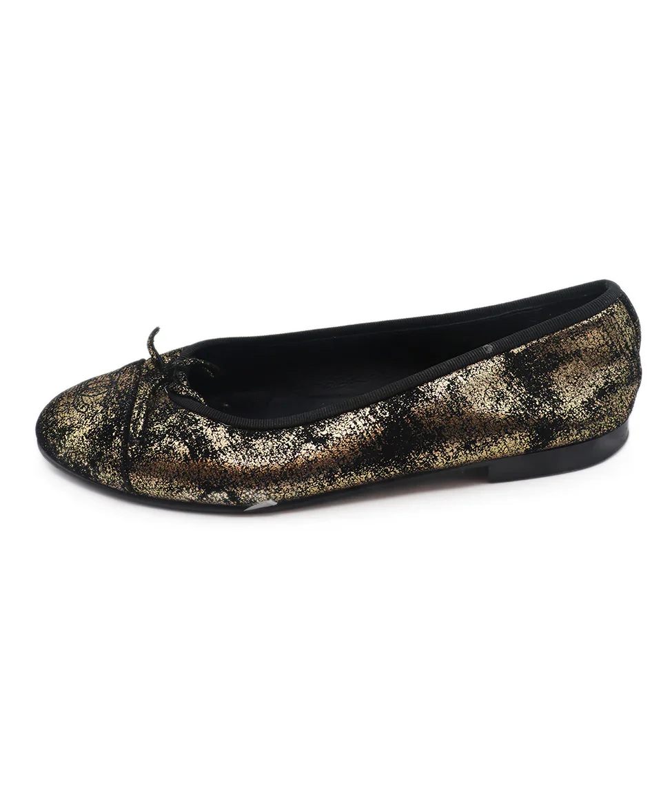 Chanel Metallic Gold & Black Ballet Flats Sz. 9 - Image 2
