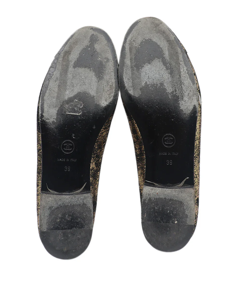 Chanel Metallic Gold & Black Ballet Flats Sz. 9 - Image 5