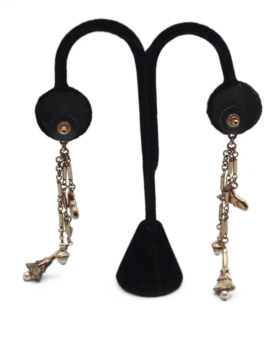 Chanel Metallic Gold Metal & Pearl Dangle Earrings - Image 3