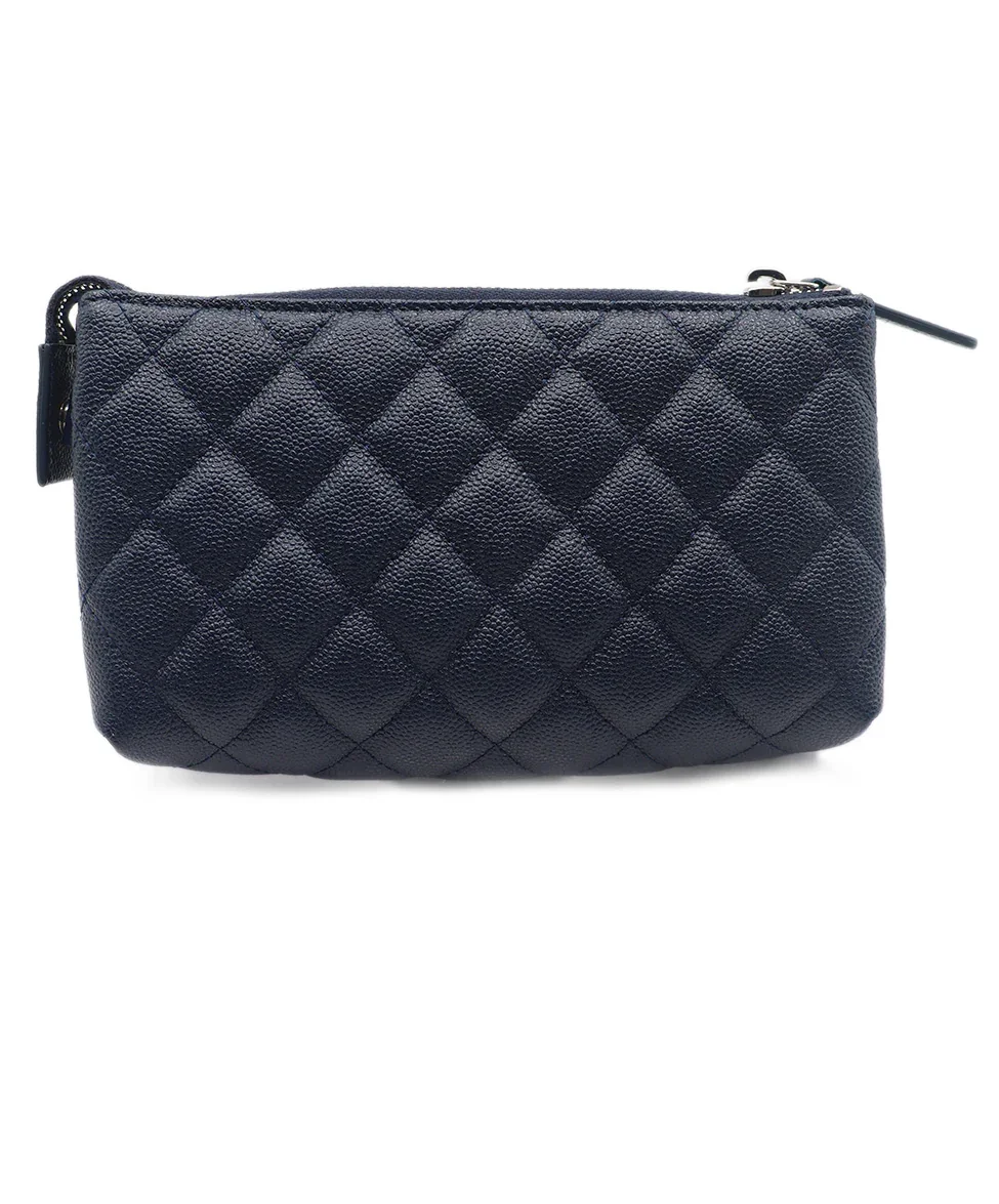 Chanel Navy Caviar Leather Cosmetic Pouch - Image 3