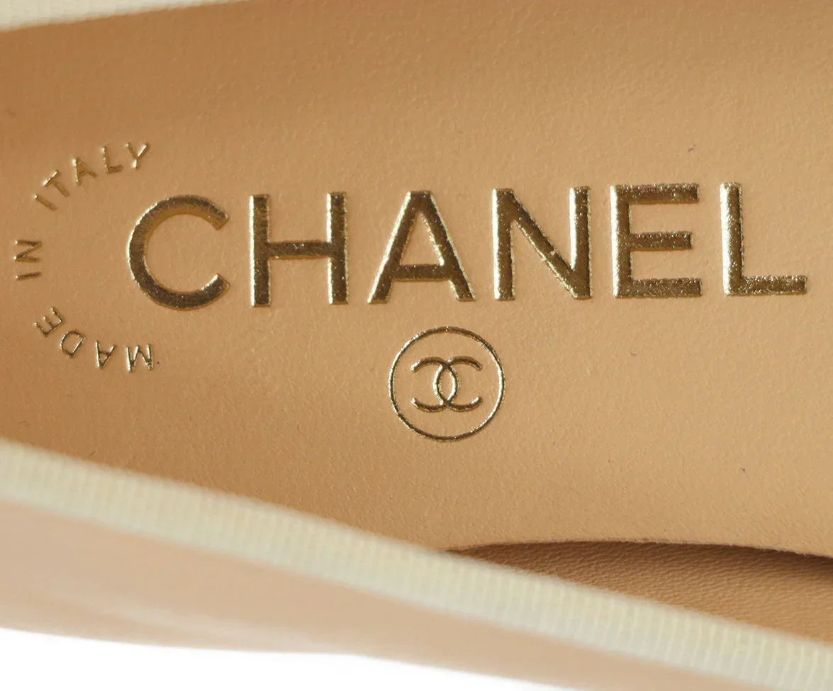Chanel Neutral Beige & Black Leather Ballet Flats Sz. 5.5 - Image 7