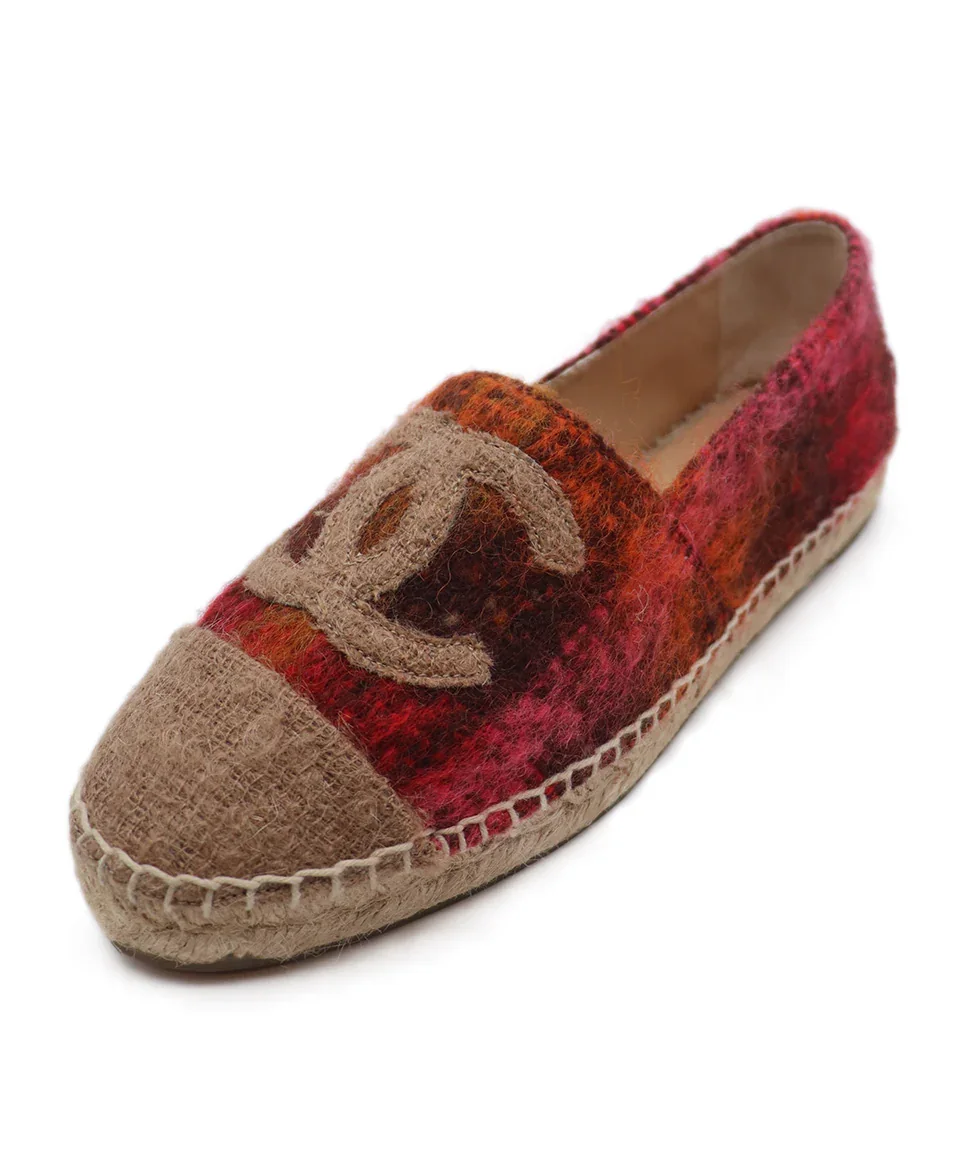 Chanel Neutral Tan Pink Orange Tweed Espadrilles Flats Sz. 7