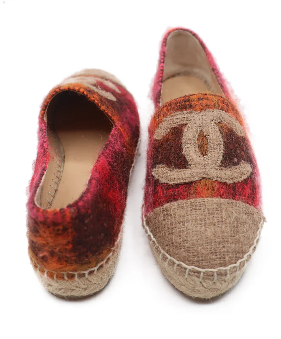 Chanel Neutral Tan Pink Orange Tweed Espadrilles Flats Sz. 7 - Image 3