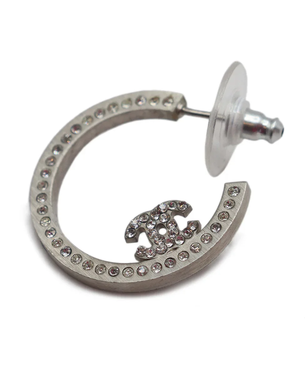 Chanel Silver Rhinestone Earrings Hoops - Image 5