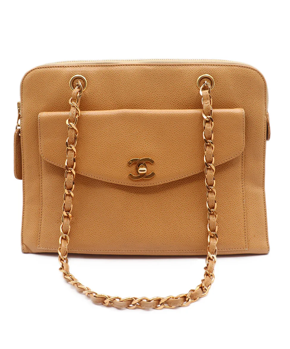 Chanel Tan Leather Vintage Handbag