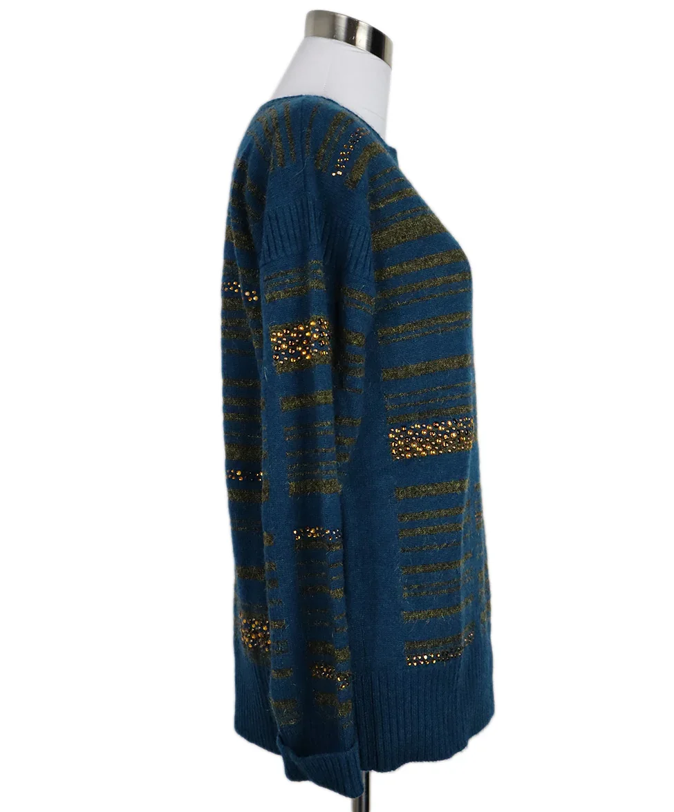 Chanel Teal & Green Beaded Cashmere Sweater sz 2 - Image 2