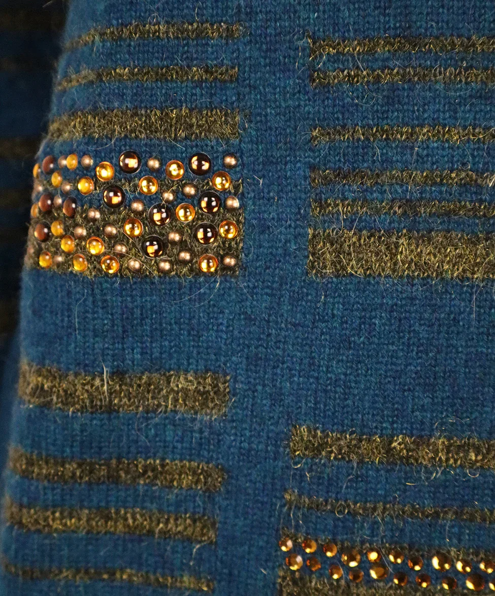 Chanel Teal & Green Beaded Cashmere Sweater sz 2 - Image 6