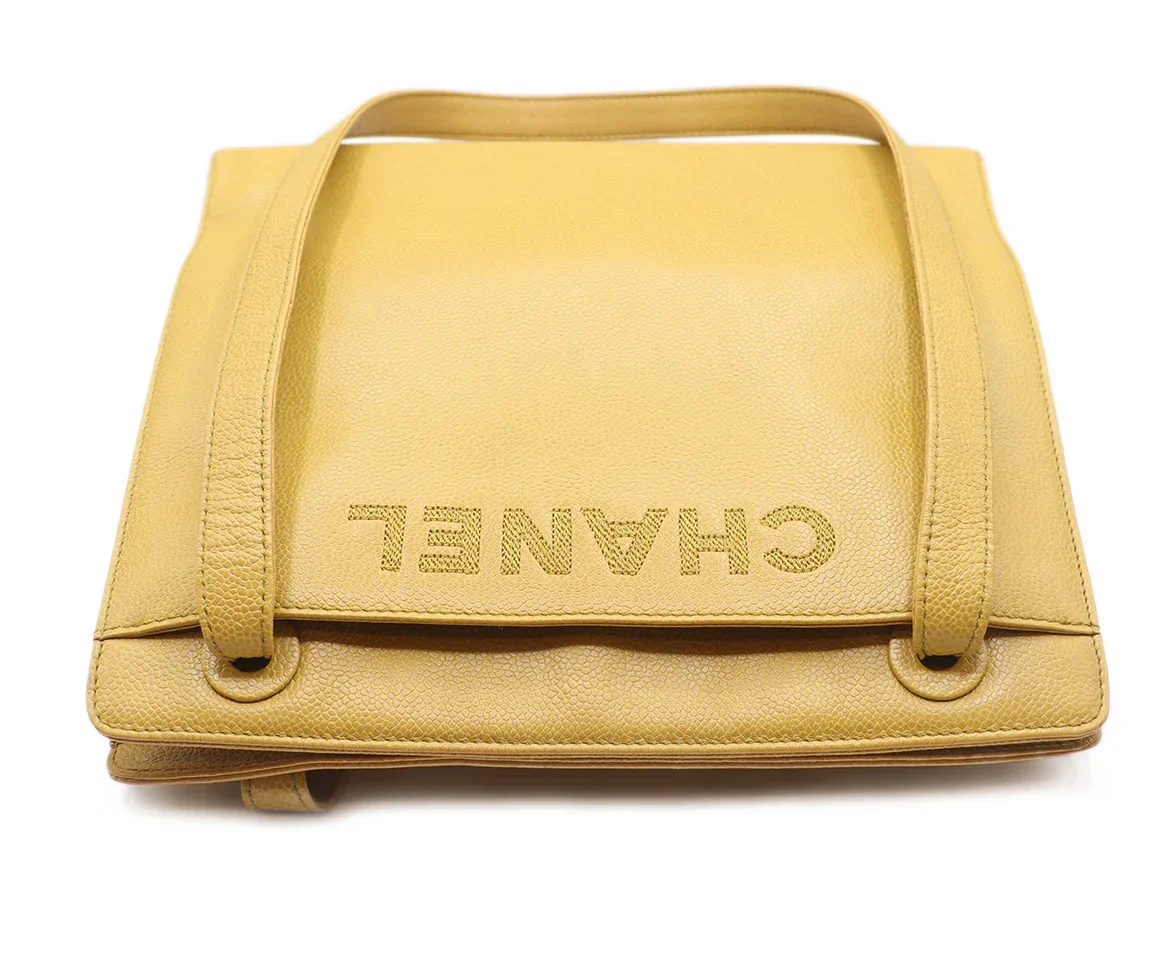 Chanel Yellow Caviar Leather Vintage Handbag - Image 4