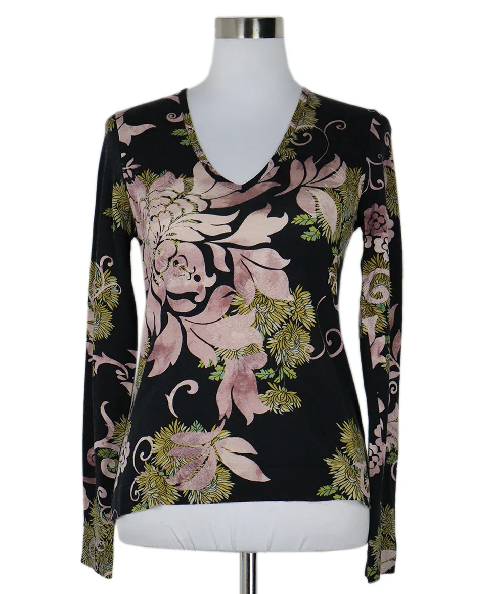 Christian Dior Black Pink & Yellow Wool Sweater sz 10