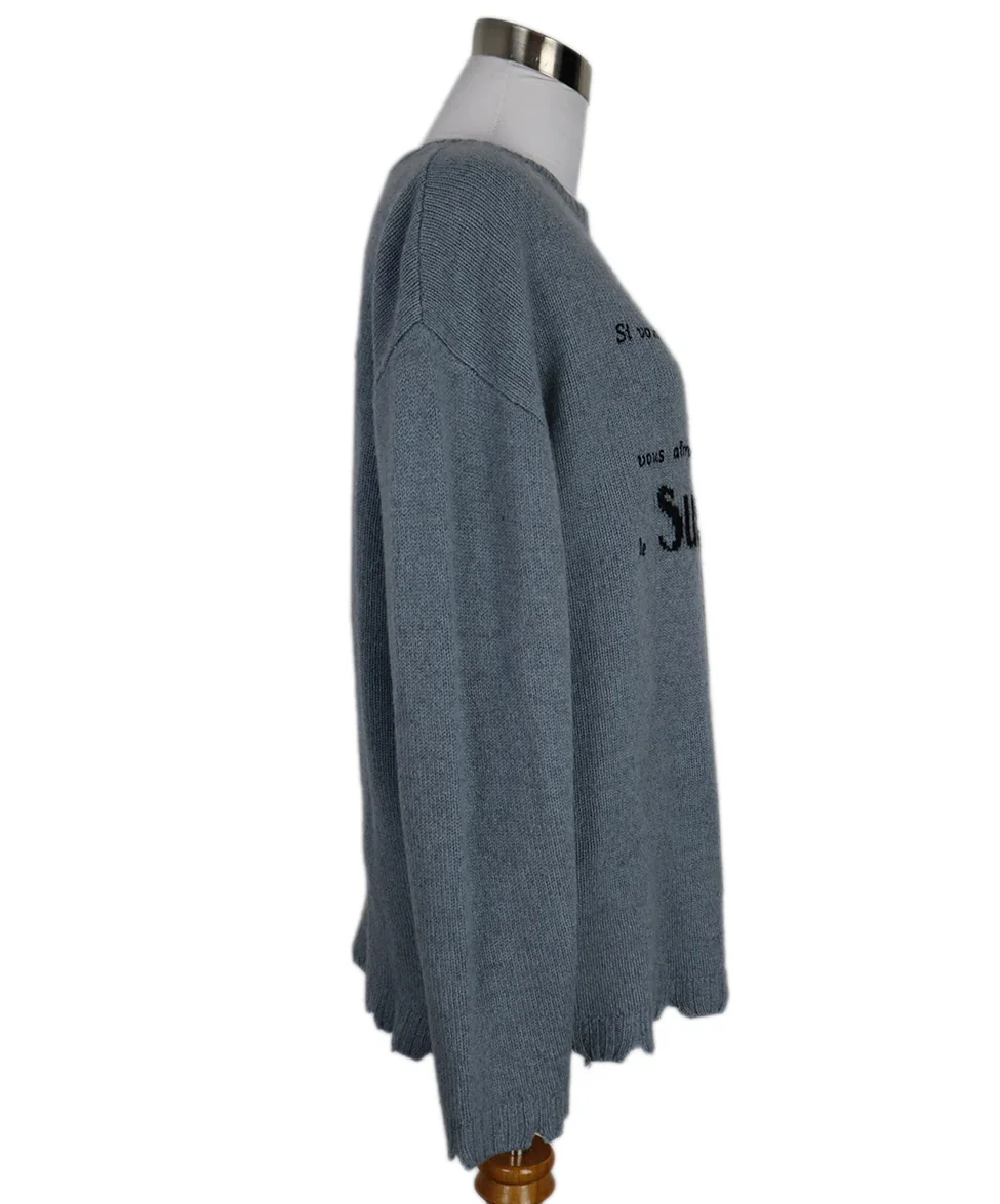 Christian Dior Blue & Black Print Cashmere Sweater sz 6 - Image 2