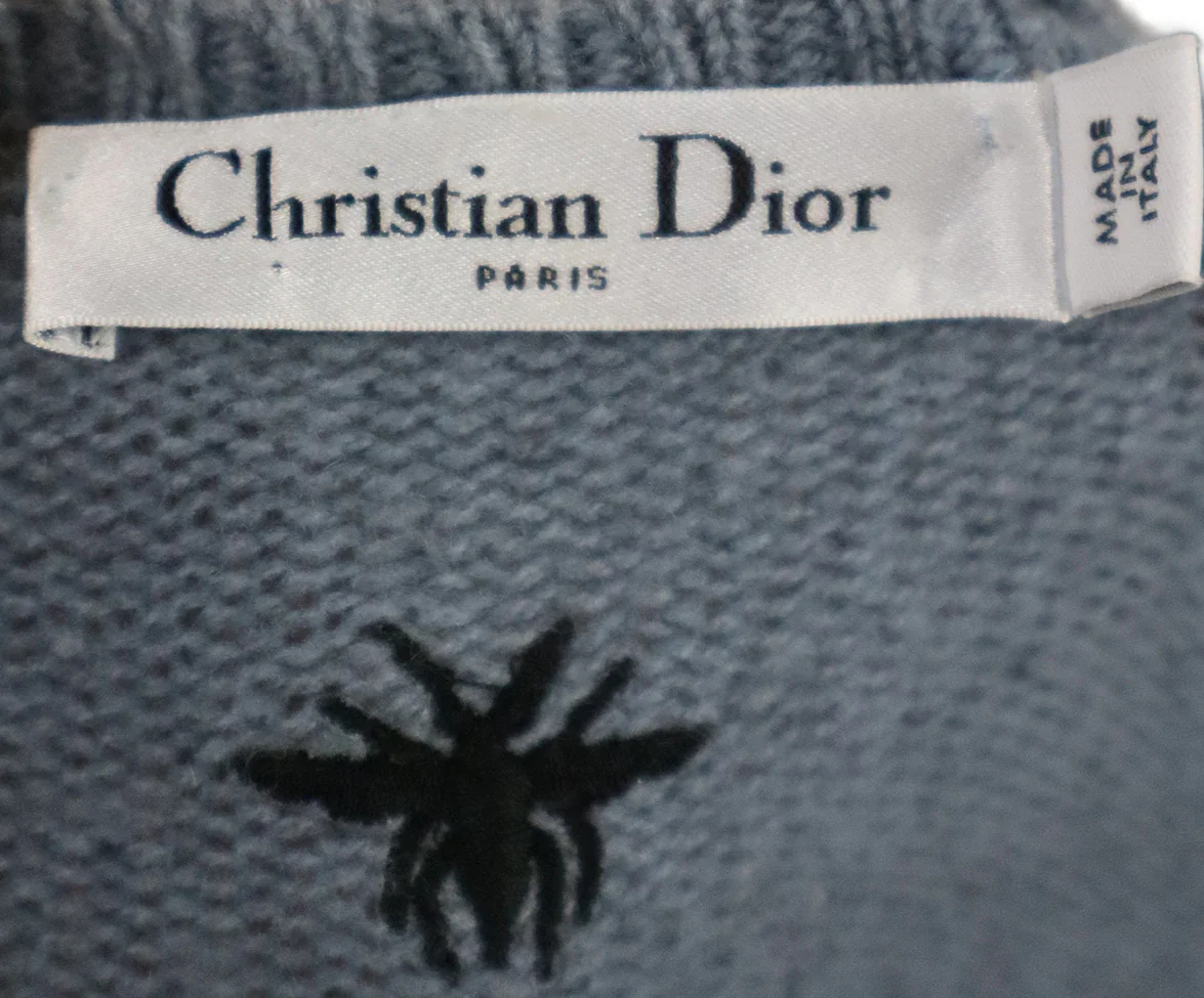 Christian Dior Blue & Black Print Cashmere Sweater sz 6 - Image 4