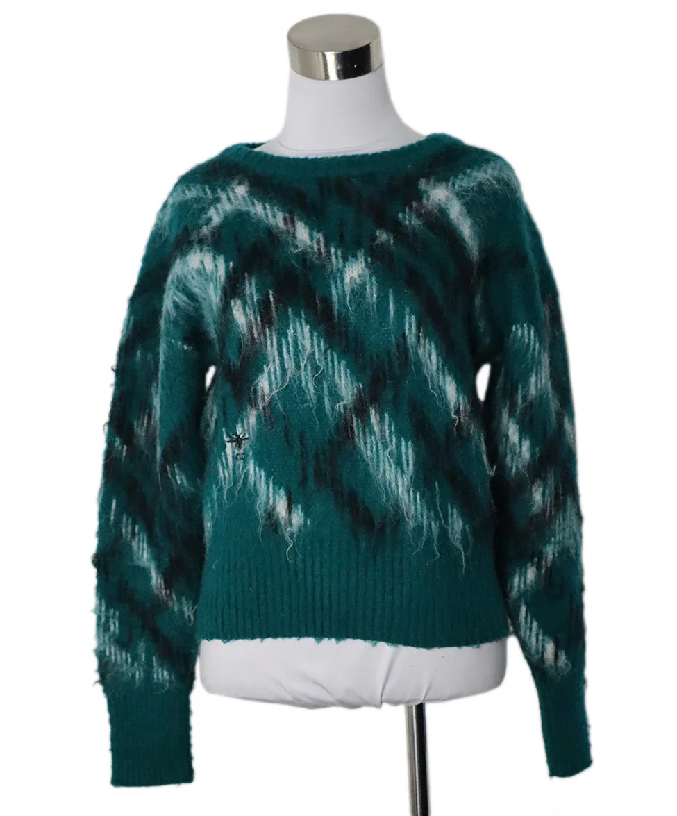 Christian Dior Green White Black Cashmere Mohair Sweater sz 8