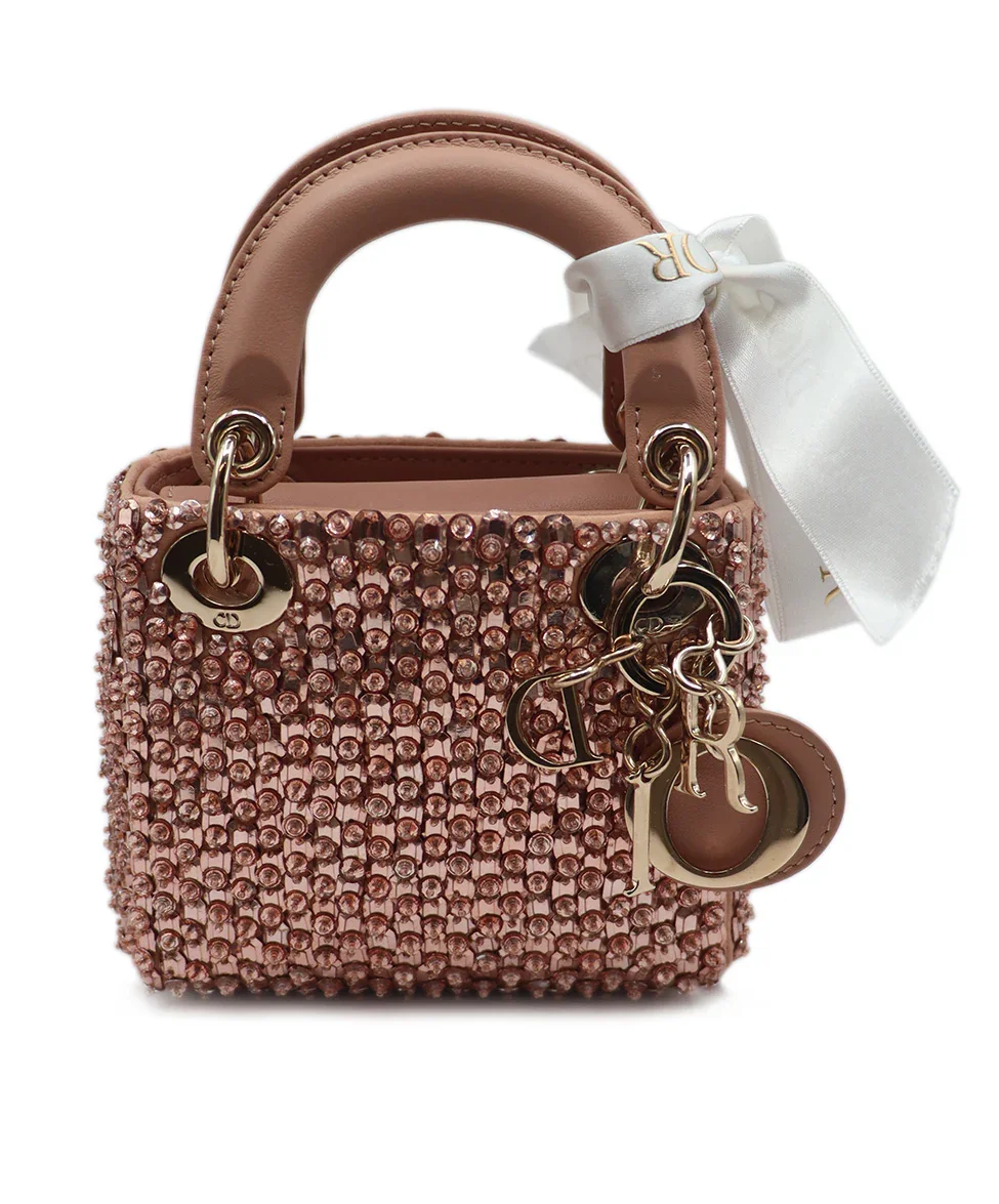 Christian Dior Pink Mauve Leather Crystal Micro Lady Dior Bag