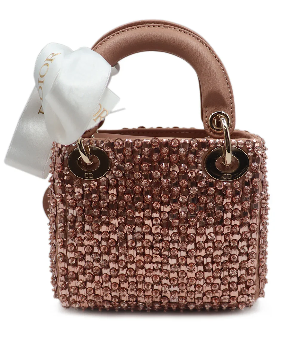Christian Dior Pink Mauve Leather Crystal Micro Lady Dior Bag - Image 3