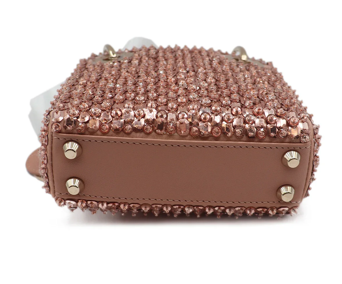 Christian Dior Pink Mauve Leather Crystal Micro Lady Dior Bag - Image 4
