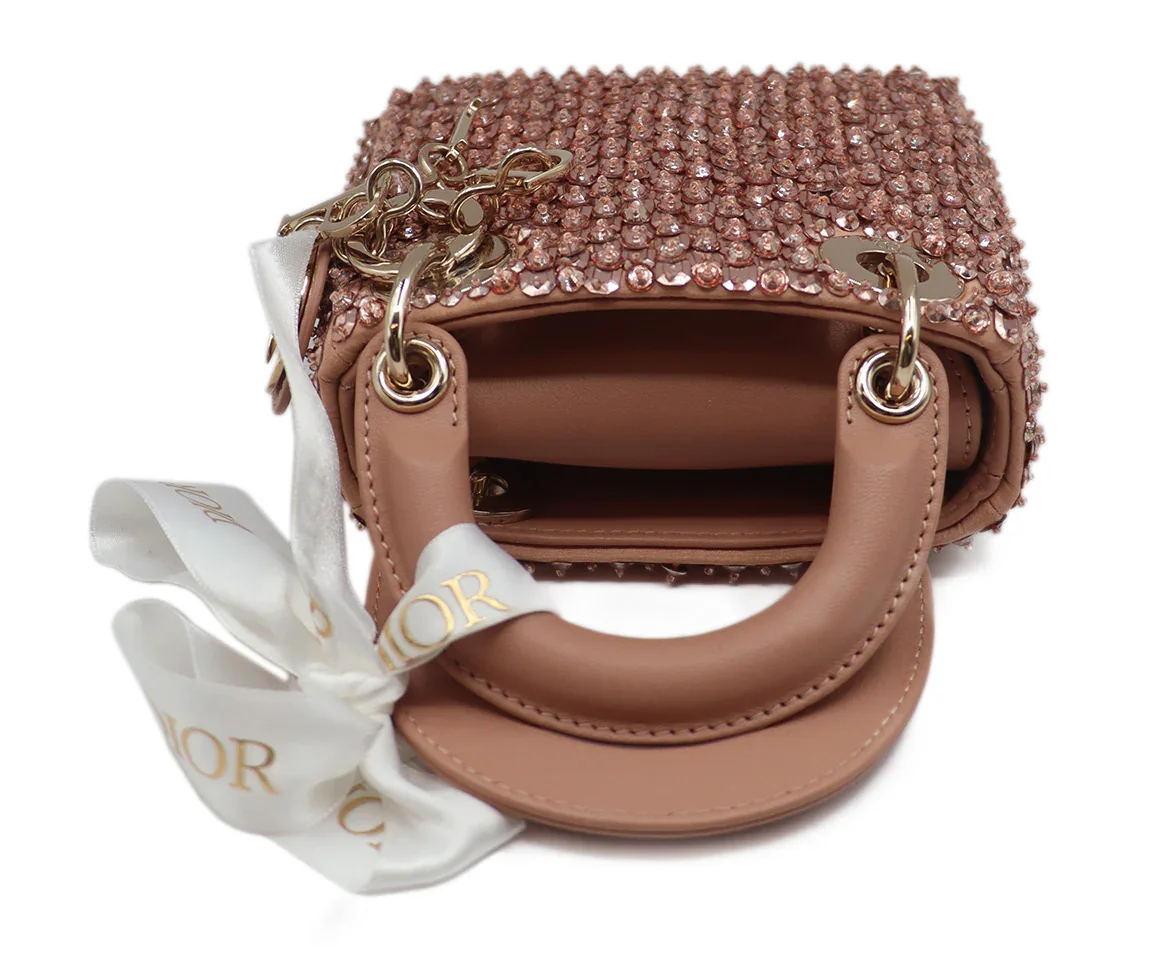 Christian Dior Pink Mauve Leather Crystal Micro Lady Dior Bag - Image 5