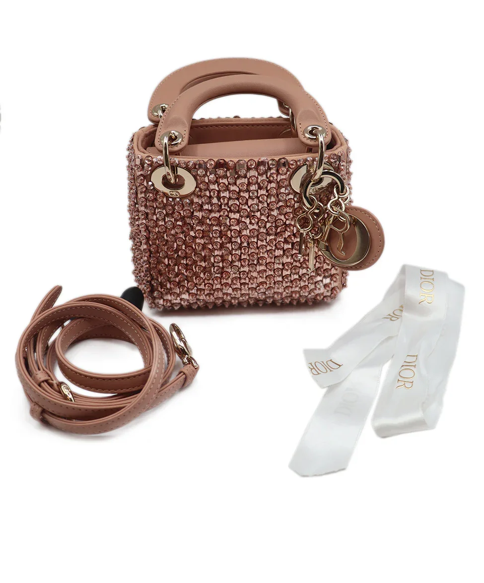 Christian Dior Pink Mauve Leather Crystal Micro Lady Dior Bag - Image 6