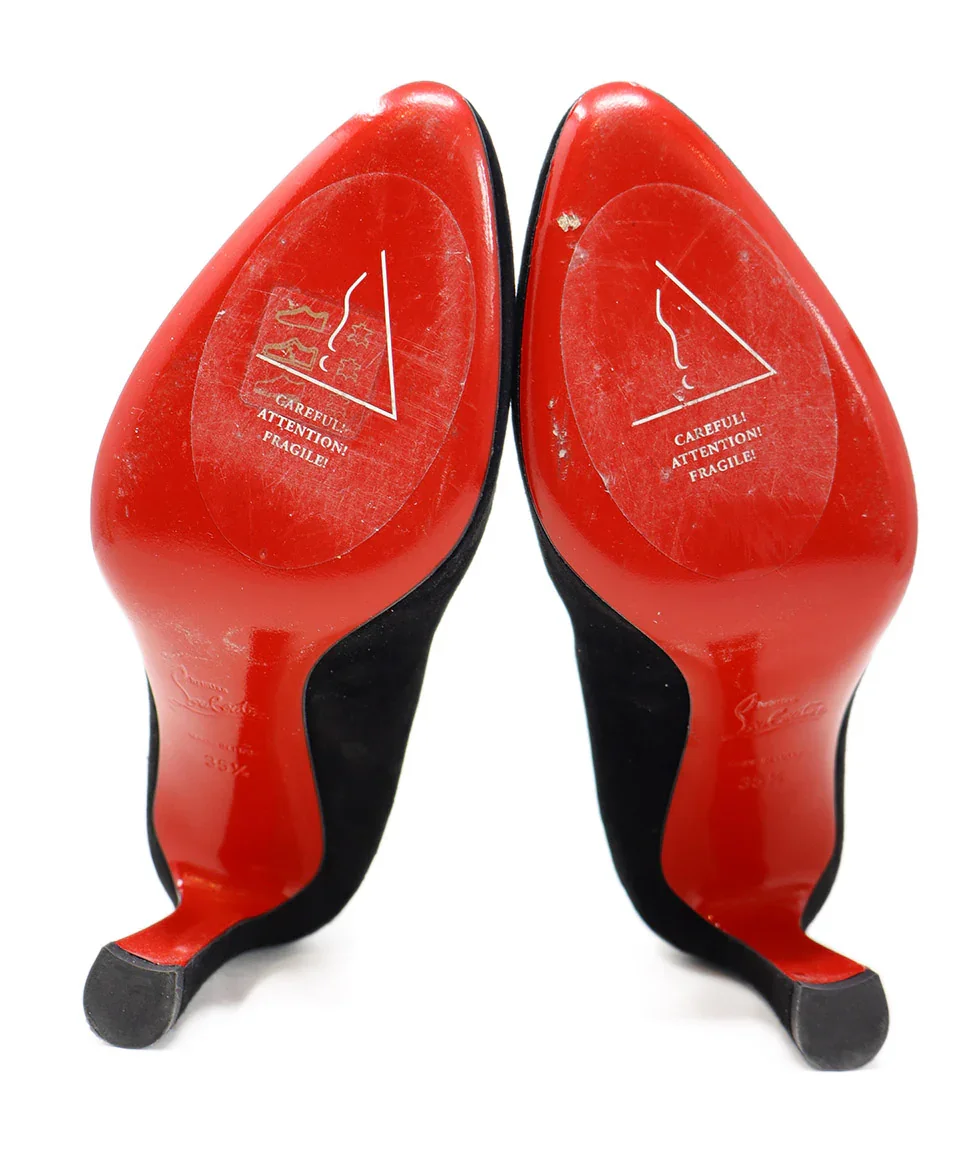Christian Louboutin Black Suede Curved Heels sz 5.5 - Image 5