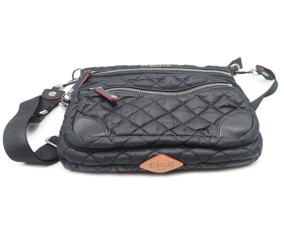 Crossbody Mz Wallace Black Quilted Nylon Leather Handbag - Image 4