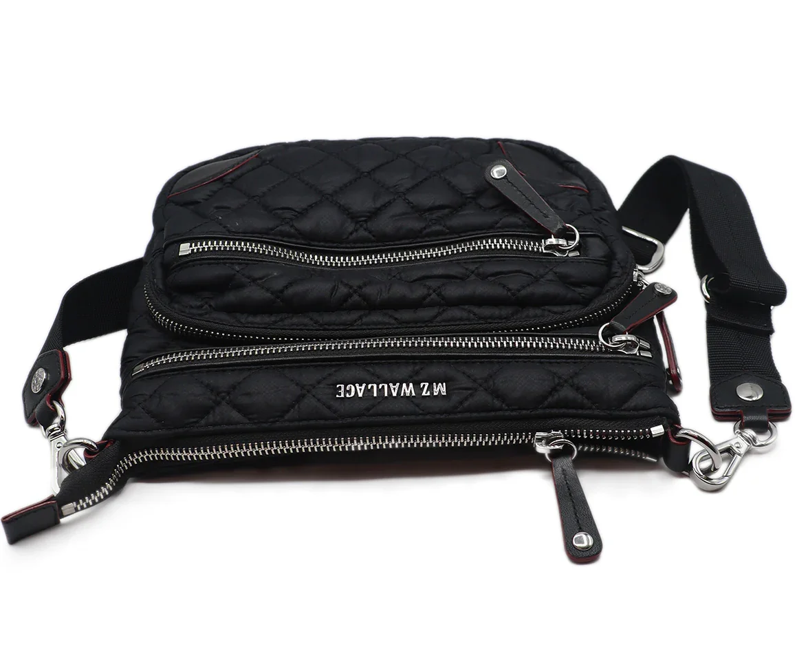 Crossbody Mz Wallace Black Quilted Nylon Leather Handbag - Image 5