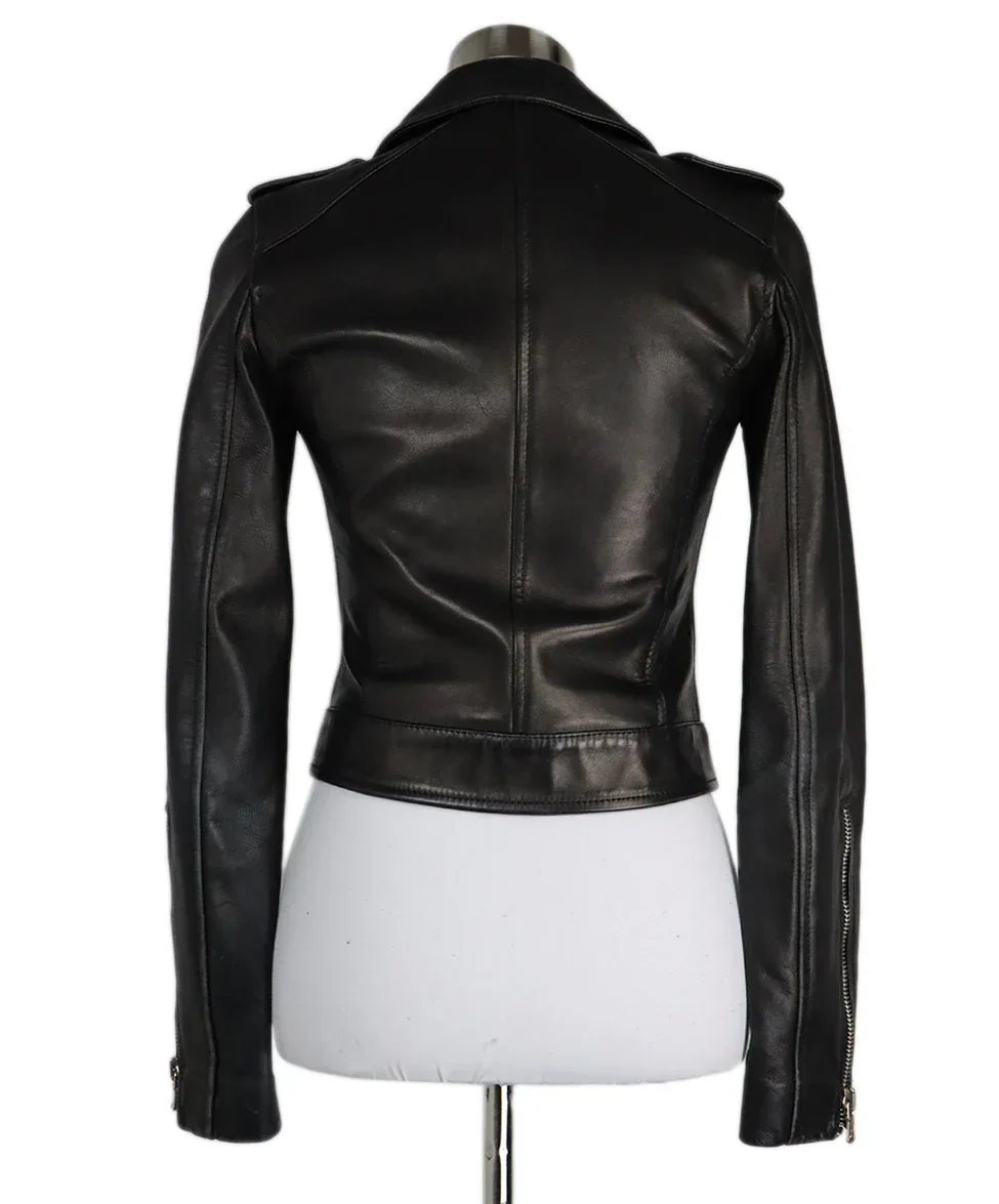 Dolce & Gabbana Black Leather Biker Jacket sz 0 - Image 3