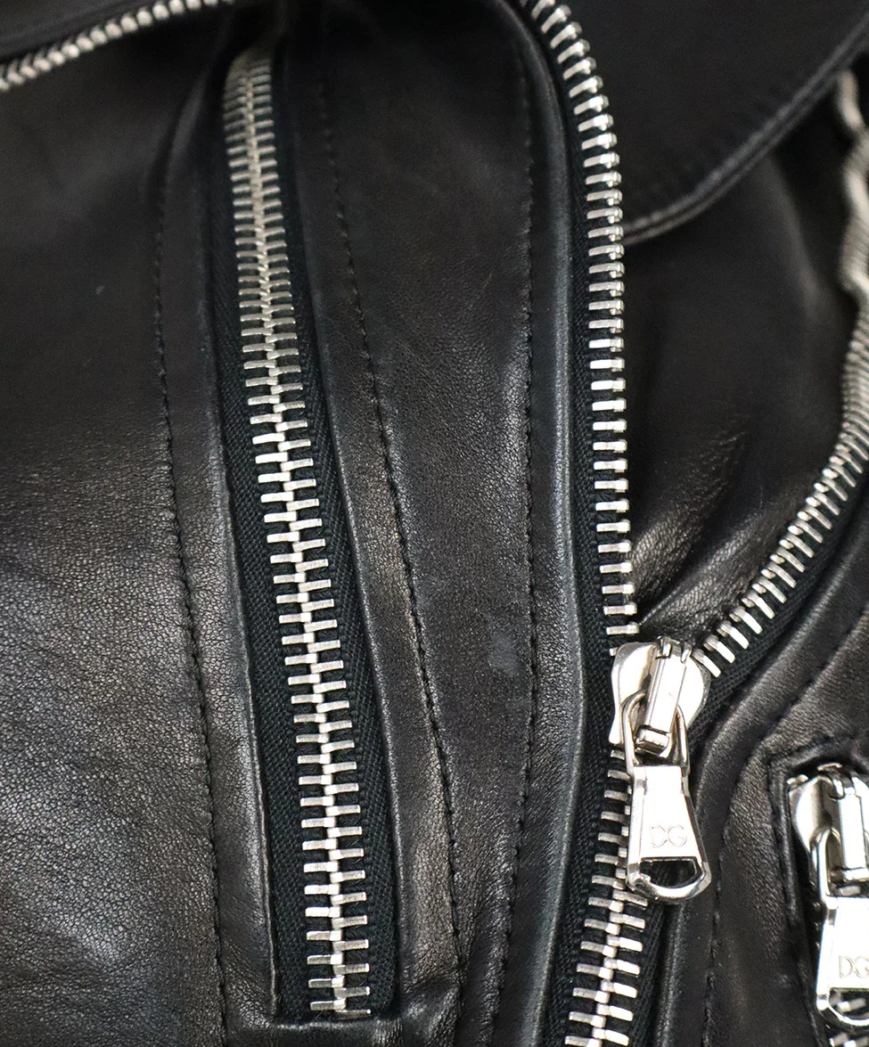 Dolce & Gabbana Black Leather Biker Jacket sz 0 - Image 6