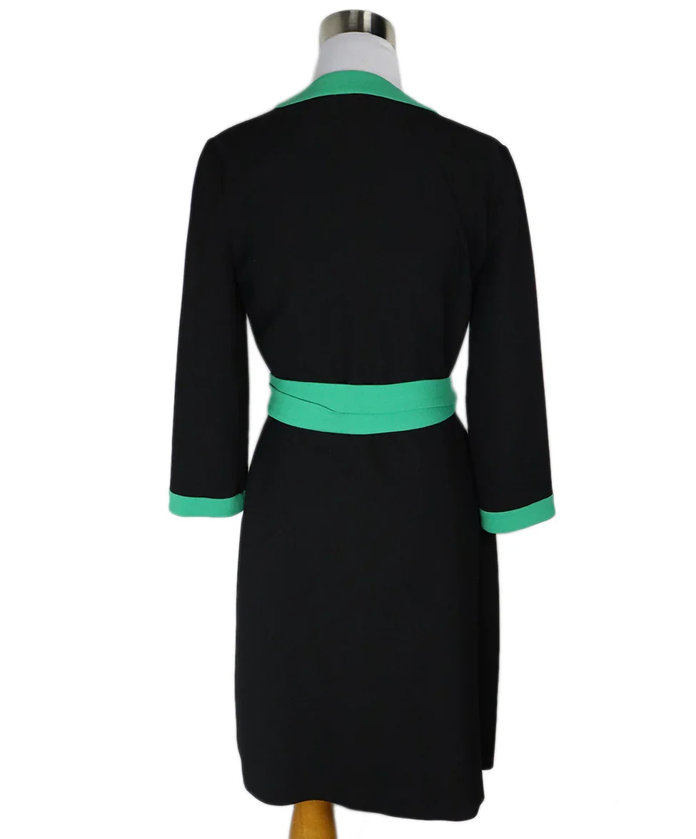DVF Black Green Trim Wool Wrap Dress sz 4 - Image 3