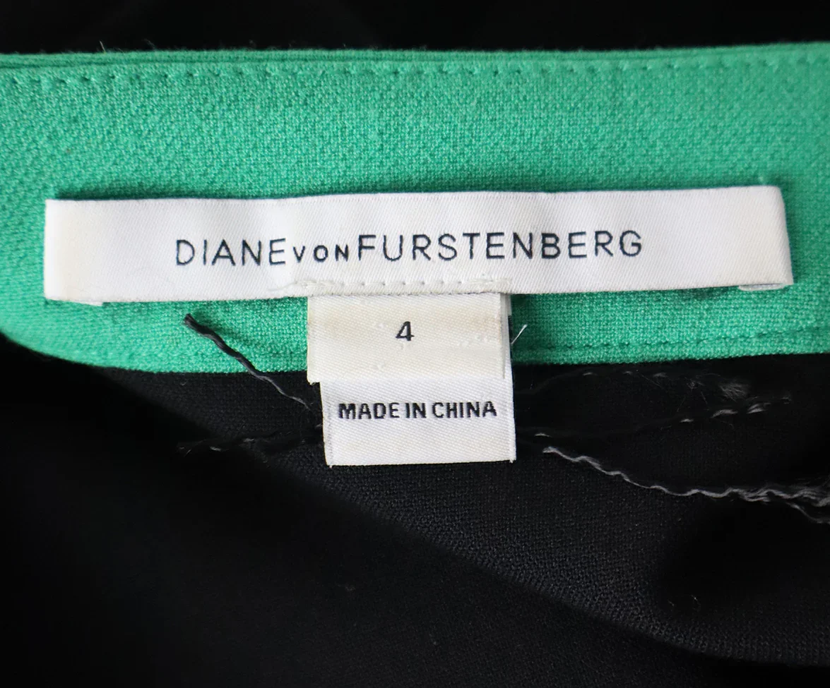 DVF Black Green Trim Wool Wrap Dress sz 4 - Image 4