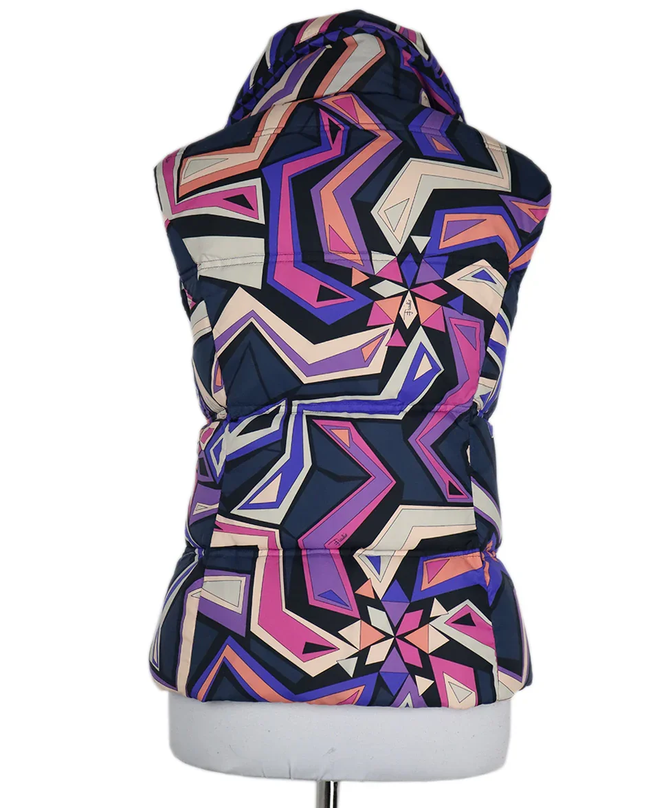 Emilio Pucci Purple Blue & Peach Print Puffer Vest sz 8 - Image 3