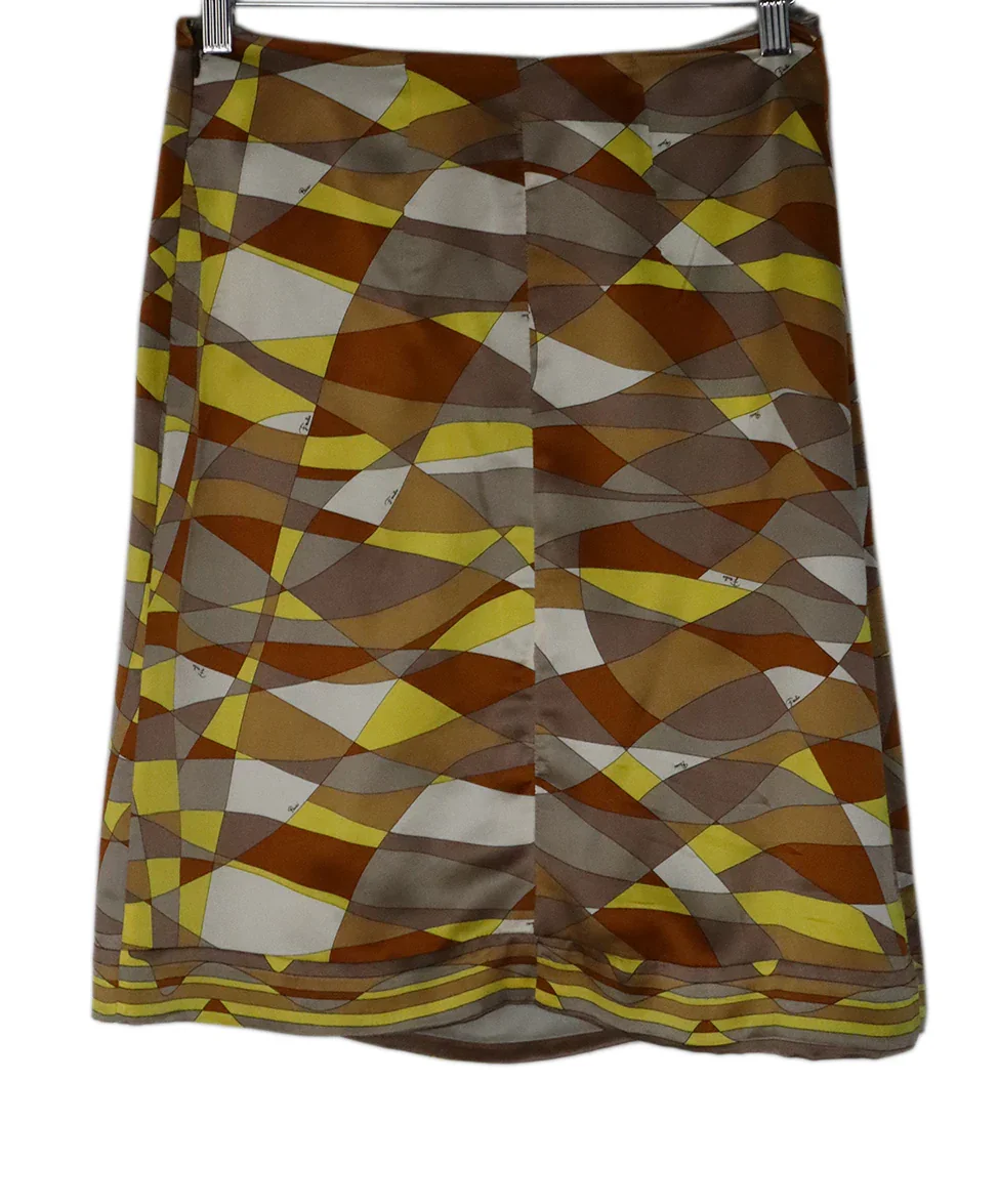 Emilio Pucci Size Yellow Brown White Silk Skirt sz 6 - Image 2