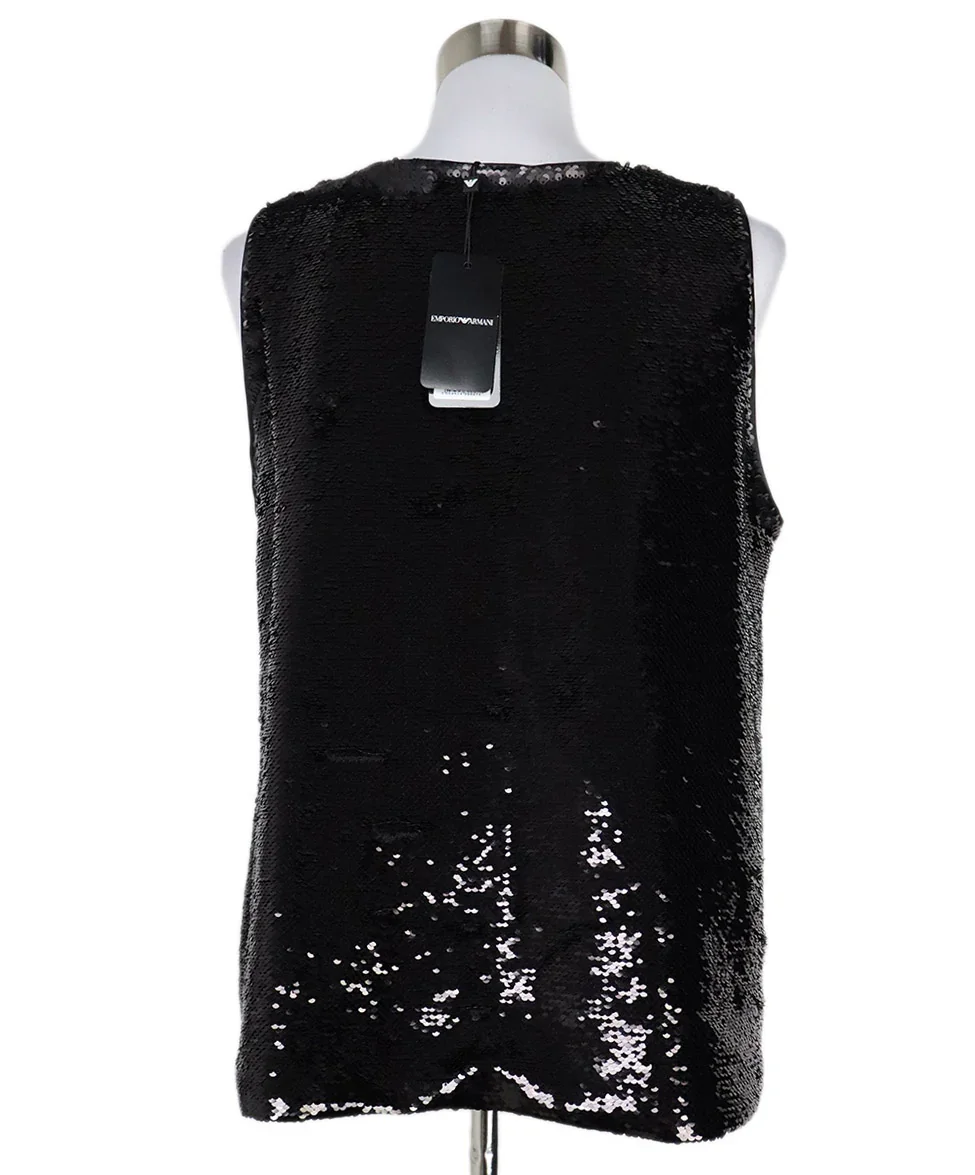 Emporio Armani Black Sequin Top sz 14 - Image 3