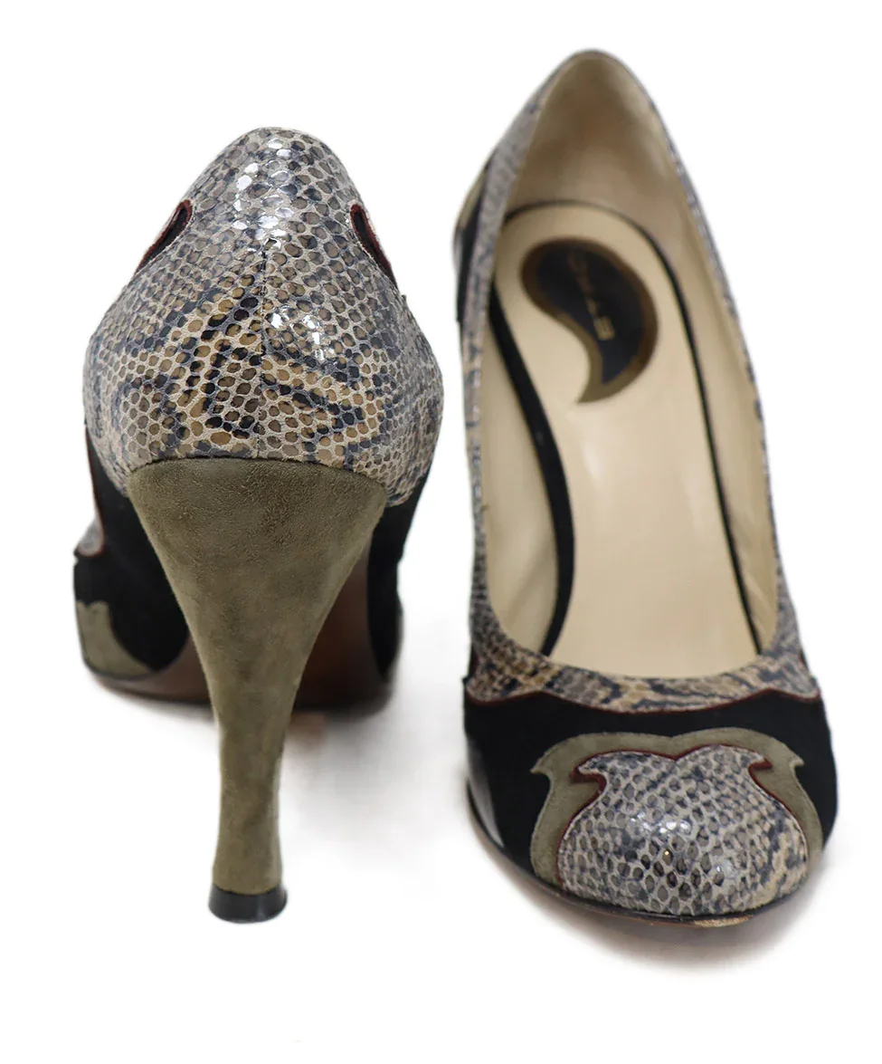 Etro Black & Green Snake Print Heels sz 9 - Image 3