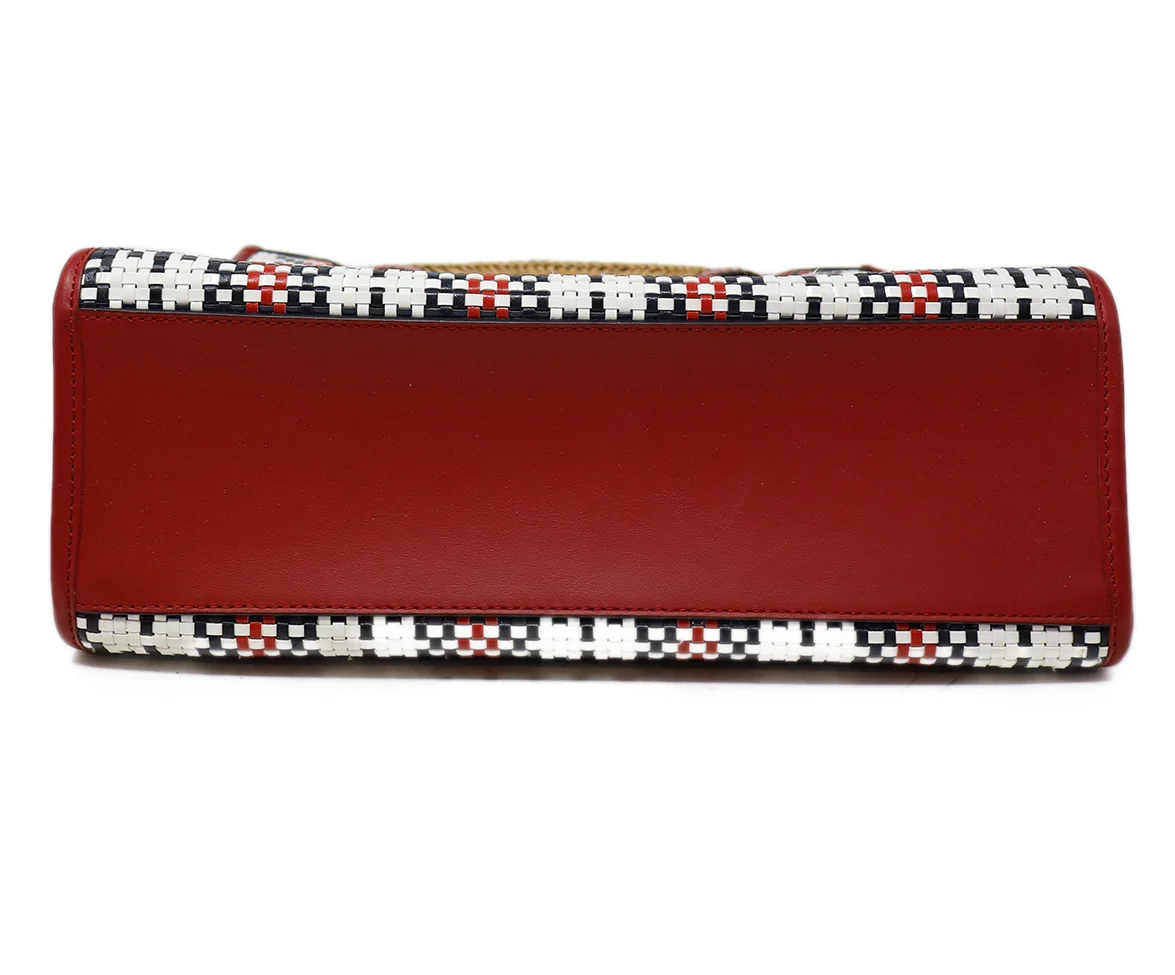 Fendi Black Red & White Woven Leather Runaway Tote - Image 4