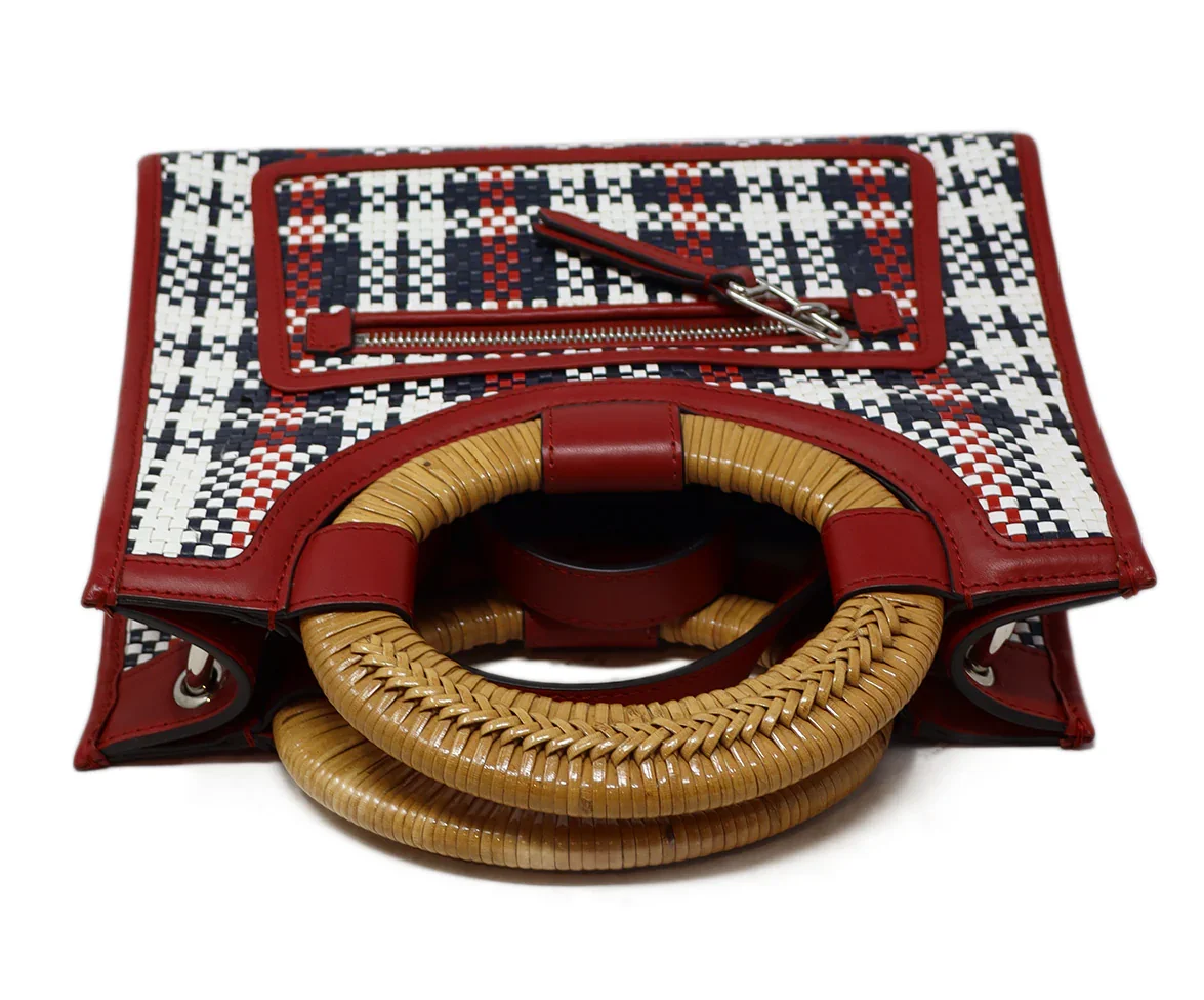 Fendi Black Red & White Woven Leather Runaway Tote - Image 5
