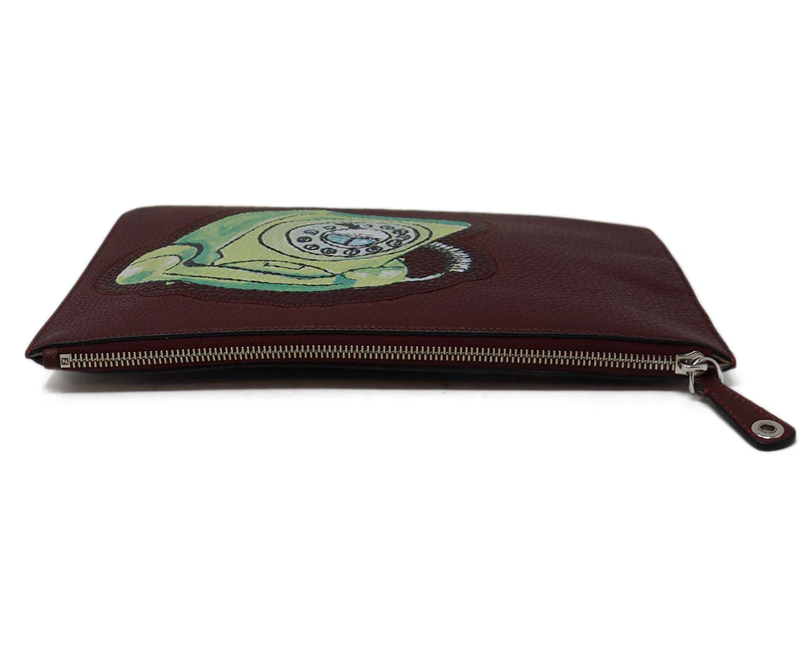 Fendi Plum & Green Telephone Print Leather Clutch - Image 5