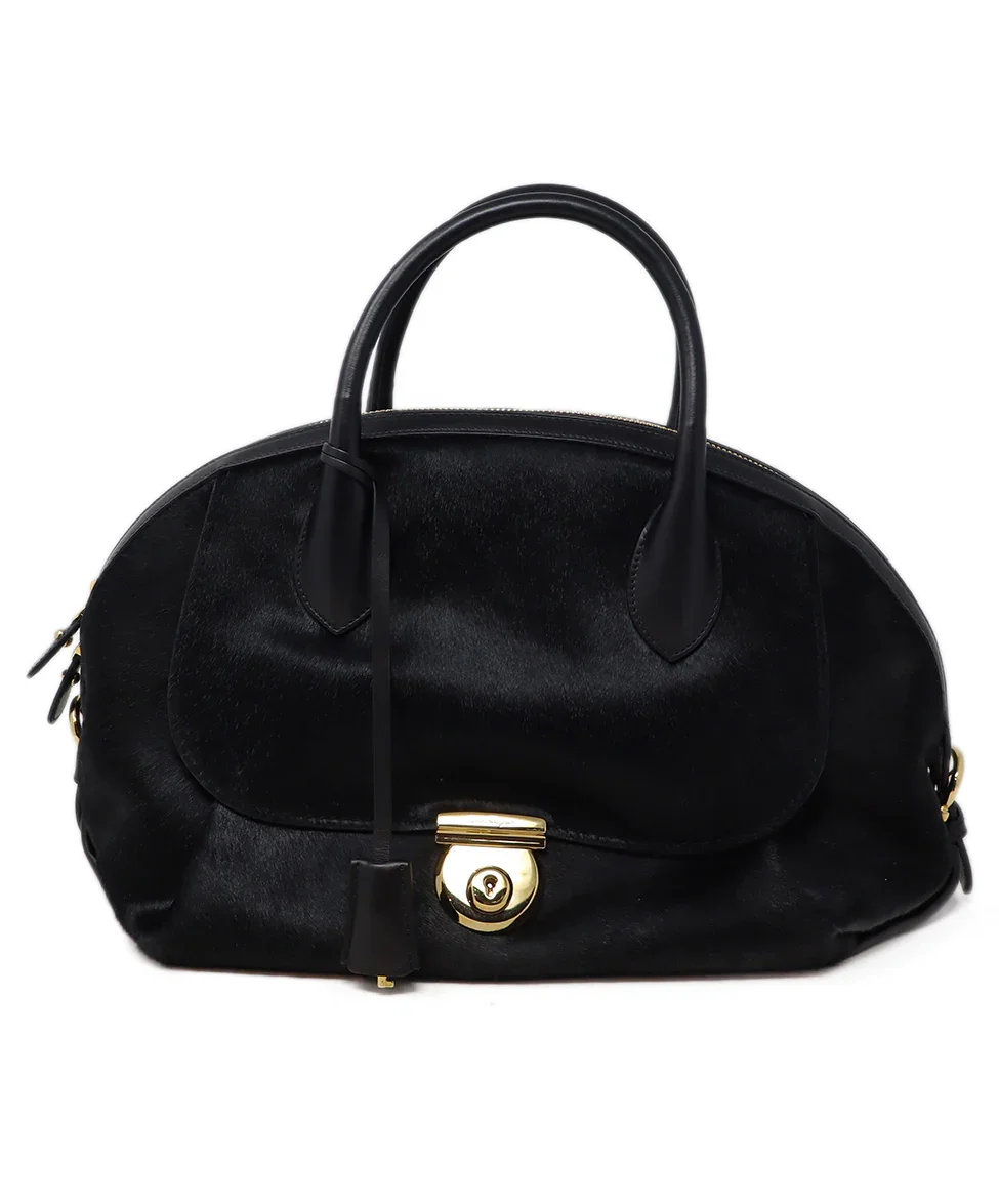 Ferragamo Black Fur & Leather Satchel