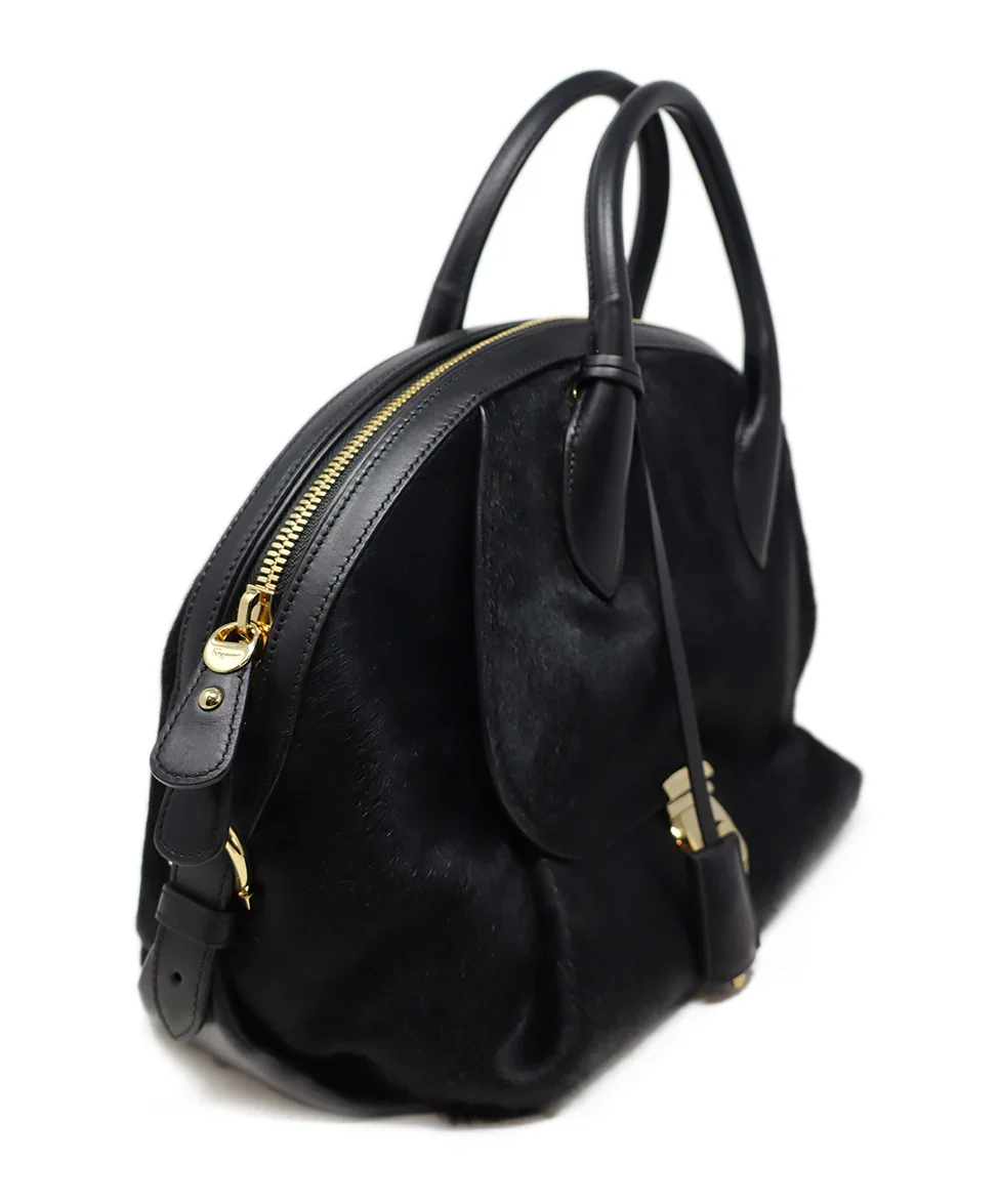 Ferragamo Black Fur & Leather Satchel - Image 2