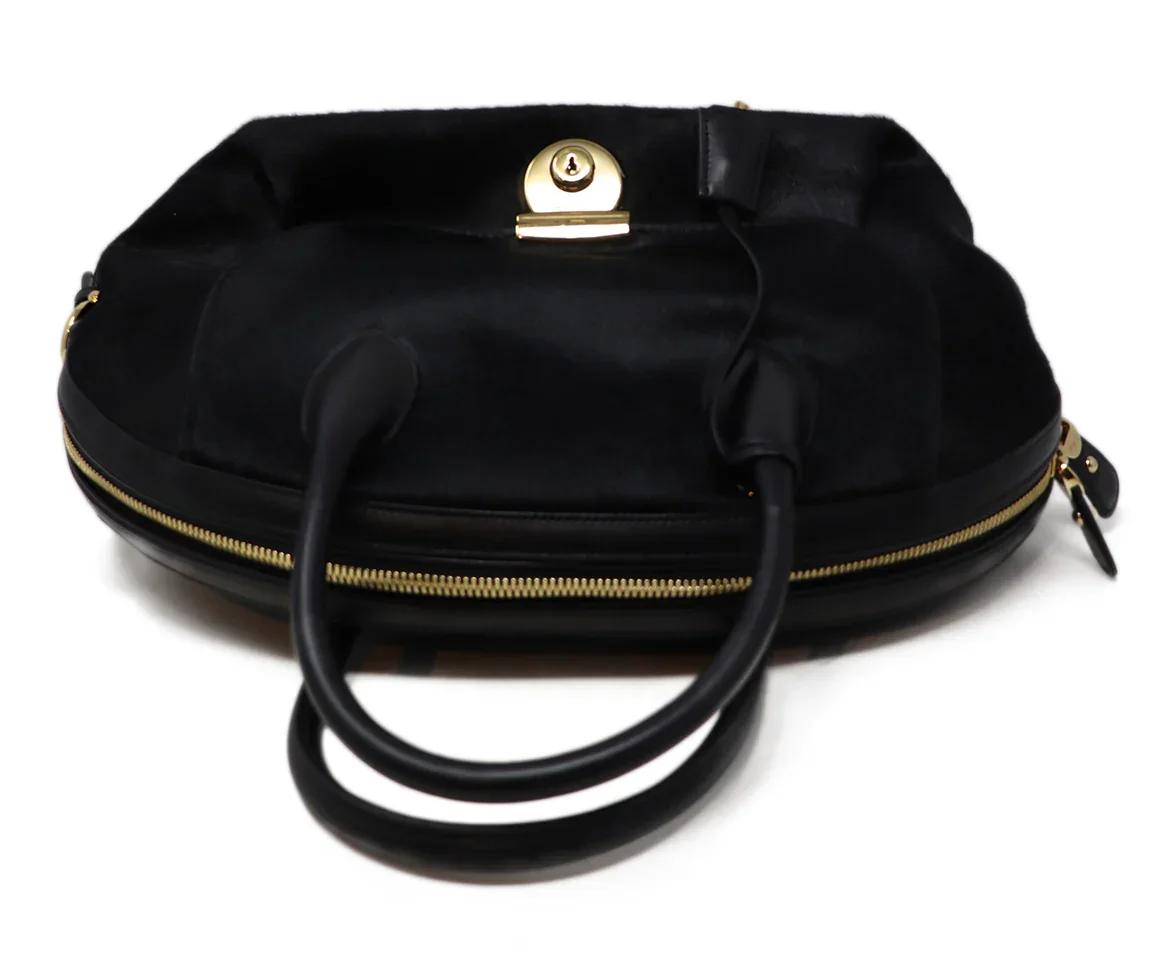 Ferragamo Black Fur & Leather Satchel - Image 5