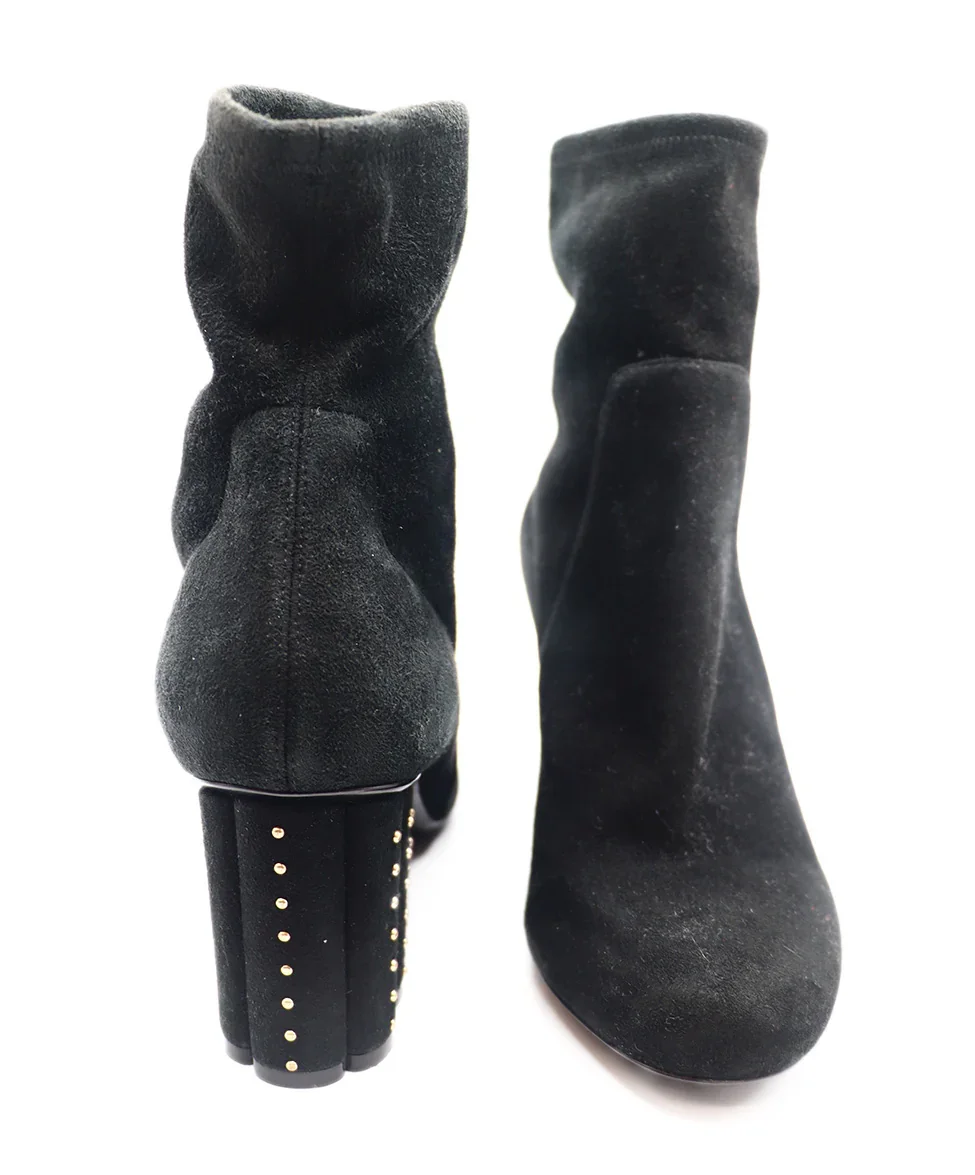 Ferragamo Black Suede Gold Studded Booties sz 9 - Image 3
