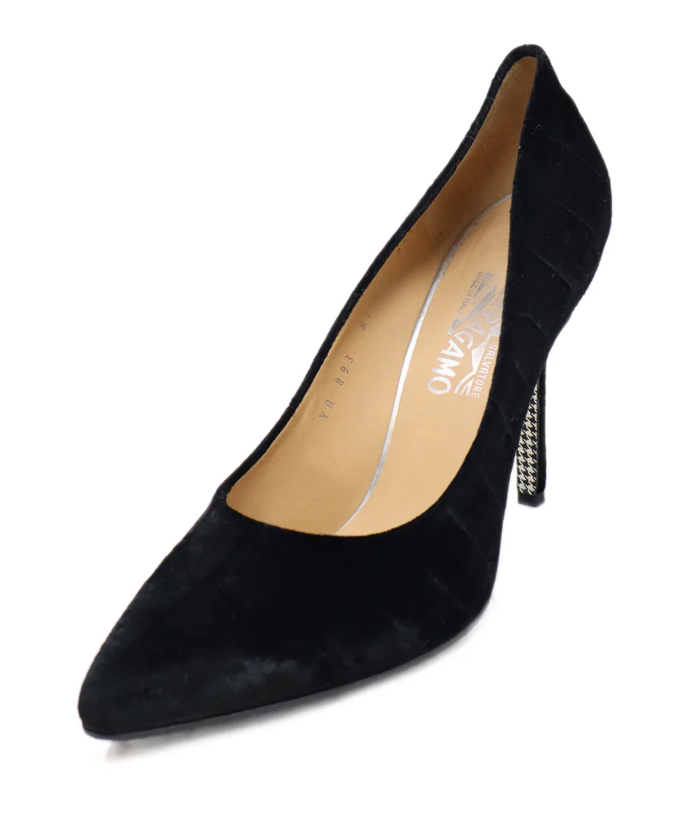 Ferragamo Black Velvet Heels sz 9.5